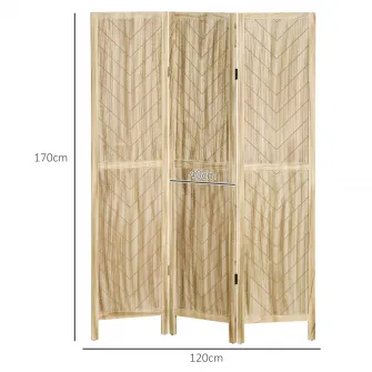 Paravan pliabil de interior cu 3 panouri in model os de peste din lemn, 120x1,6x170 cm