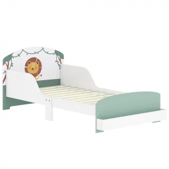 Pat pentru Copii 3-8 Ani din Lemn cu Spatiu de Depozitare si Bariere Laterale, 150x77x60 cm, Verde