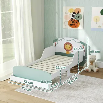 Pat pentru Copii 3-8 Ani din Lemn cu Spatiu de Depozitare si Bariere Laterale, 150x77x60 cm, Verde