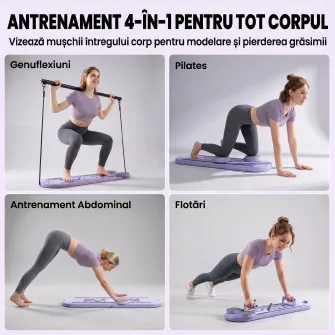 Platforma Pilates 5 in 1 Pliabila, Set Reformer pentru Antrenament Acasa, PP, Albastru Deschis
