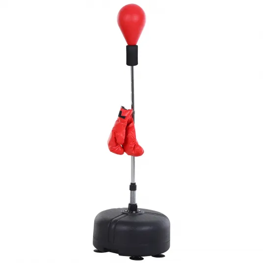 Punching Ball cu inaltime Reglabila cu Manusi de Box, din Otel, Piele Sintetica si PE, ?48x136-154 cm, Negru si Rosu