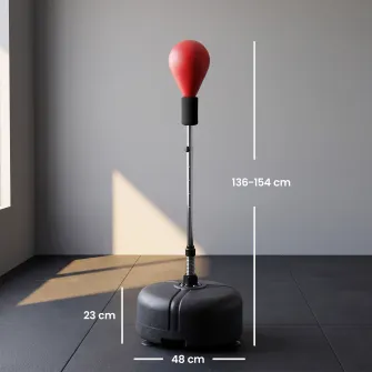 Punching Ball cu inaltime Reglabila cu Manusi de Box, din Otel, Piele Sintetica si PE, ?48x136-154 cm, Negru si Rosu