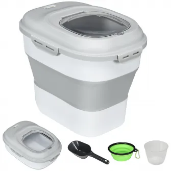 Recipient hrana caini, capacitate 5-25L, cu inchidere ermetica si cutie de dezumidificare, din PP si TPE, 44x32x37 cm, gri