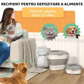 Recipient hrana caini, capacitate 5-25L, cu inchidere ermetica si cutie de dezumidificare, din PP si TPE, 44x32x37 cm, gri