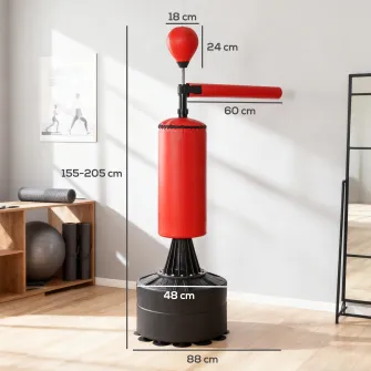 Sac de Box Reglabil pe inaltime cu Punching Ball si Baza Umplibila, 88x48x155-205 cm, Rosu si Negru