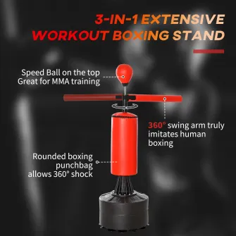 Sac de Box Reglabil pe inaltime cu Punching Ball si Baza Umplibila, 88x48x155-205 cm, Rosu si Negru