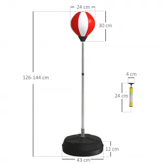 Sac de Box de Podea cu inaltime Reglabila, Manusi de Box si Baza Umpluta, 43x43x126-144 cm, Rosu si Alb