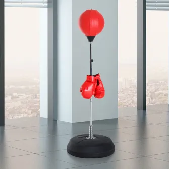 Sac de Box de Podea cu inaltime Reglabila, Manusi de Box si Baza Umpluta, 43x43x126-144 cm, Rosu