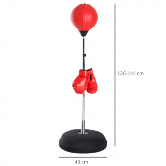 Sac de Box de Podea cu inaltime Reglabila, Manusi de Box si Baza Umpluta, 43x43x126-144 cm, Rosu