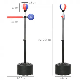 Sac de Box pe Podea cu Bara Rotativa, Speedball si tinta, din Otel, HDPE si PU, 80.5x48x163-205 cm