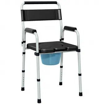 Scaun WC Pliabil si Reglabil cu Brate si Spatar, din Otel si Piele PU, 52.5x46x81.5-97 cm, Negru