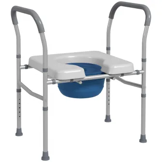 Scaun comod WC pentru varstnici si persoane cu dizabilitati 4 in 1 reglabil pe inaltime, cu brate capitonate, gri