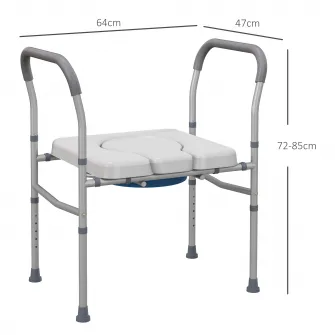 Scaun comod WC pentru varstnici si persoane cu dizabilitati 4 in 1 reglabil pe inaltime, cu brate capitonate, gri