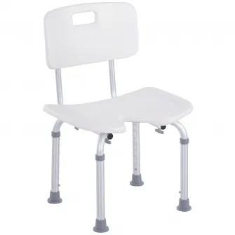 Scaun de Dus Reglabil pe 8 Nivele cu Orificii de Drenaj si sezut in Forma de U, 48x42x71-83,5 cm, Alb
