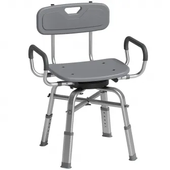 Scaun de Dus Rotativ cu inaltime Reglabila, Brate si Spatar, Capacitate 150 kg, Gri