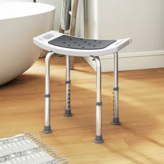 Scaun de Dus din Aluminiu si Plastic Antialunecare, inaltime Reglabila 6 Niveluri 39-52cm, Gri