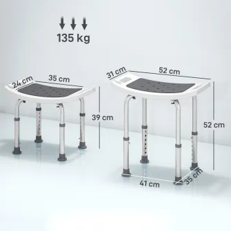 Scaun de Dus din Aluminiu si Plastic Antialunecare, inaltime Reglabila 6 Niveluri 39-52cm, Gri