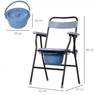 Scaun de Toaleta Pliabil cu Galeata Detasabila pentru Varstnici si Persoane cu Dizabilitati, 52x50x75 cm, Negru