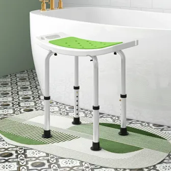 Scaun pentru dus din aluminiu si plastic antiderapant, inaltime reglabila pe 6 nivele, 39-52cm, verde