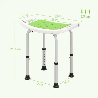 Scaun pentru dus din aluminiu si plastic antiderapant, inaltime reglabila pe 6 nivele, 39-52cm, verde