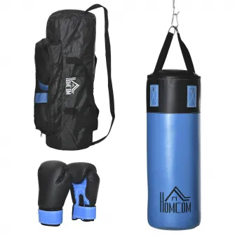 Set Sac de Box Suspendat cu Manusi, Sac de Box cu 3 Straturi si Geanta de Transport, Albastru