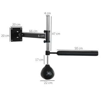 Speed Bag montabila pe perete pentru box si MMA, cu inaltime reglabila si suport, din otel si PU, 79x72x20 cm, neagra