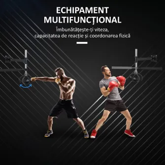 Speed Bag montabila pe perete pentru box si MMA, cu inaltime reglabila si suport, din otel si PU, 79x72x20 cm, neagra