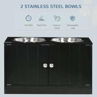 Statie Hranire Caini Mari – 2 Boluri Inox & Depozitare