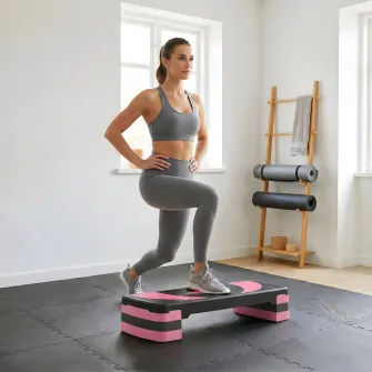 Step Fitness pentru Aerobic Reglabil pe 3 inaltimi, din Plastic, 80x31x10/15/20 cm, Roz