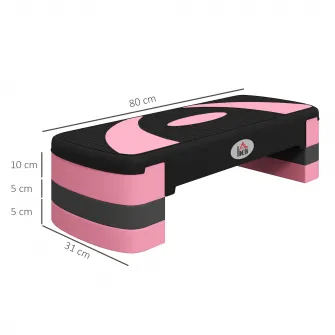 Step Fitness pentru Aerobic Reglabil pe 3 inaltimi, din Plastic, 80x31x10/15/20 cm, Roz