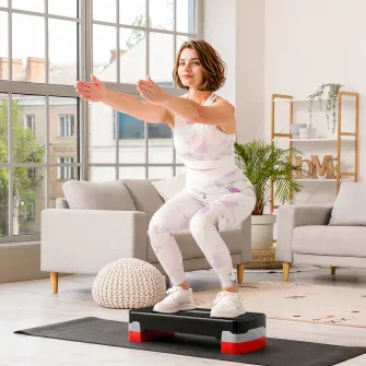Step Fitness pentru Aerobic cu inaltime Reglabila 10-15 cm, 68x29cm Negru si Rosu