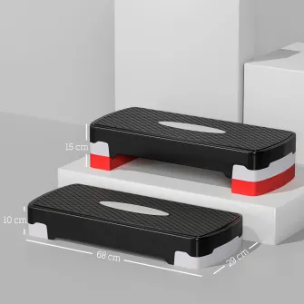 Step Fitness pentru Aerobic cu inaltime Reglabila 10-15 cm, 68x29cm Negru si Rosu