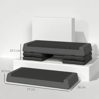 Stepper Fitness Reglabil la 10,5/15,5/20,5 cm cu Suprafata Antiderapanta si Capacitate de 250 kg, Gri