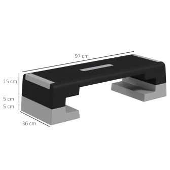 Stepper Reglabil pe inaltime cu Trepte Detasabile si Baza Antiderapanta, din ABS, 97x36x15/20/25 cm, Gri