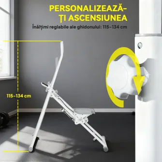 Stepper Vertical Pliabil cu Maner Reglabil, Pedale Antiderapante si Monitor LCD, Alb