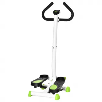 Stepper cu Ghidon, Pedale Antiderapante si Monitor LCD, din Otel si ABS, 55x44x108 cm, Alb, Negru si Verde