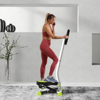 Stepper cu Ghidon, Pedale Antiderapante si Monitor LCD, din Otel si ABS, 55x44x108 cm, Alb, Negru si Verde