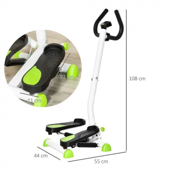 Stepper cu Ghidon, Pedale Antiderapante si Monitor LCD, din Otel si ABS, 55x44x108 cm, Alb, Negru si Verde
