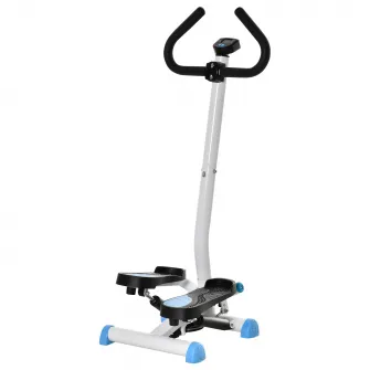 Stepper cu ghidon, pedale antiderapante si monitor LCD, din otel si ABS, 55x44x108 cm, alb-negru si alb