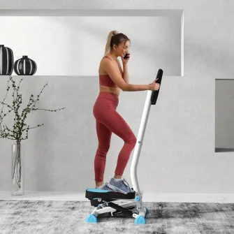 Stepper cu ghidon, pedale antiderapante si monitor LCD, din otel si ABS, 55x44x108 cm, alb-negru si alb