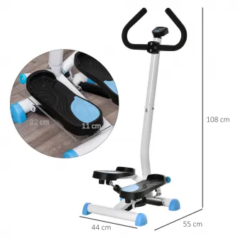 Stepper cu ghidon, pedale antiderapante si monitor LCD, din otel si ABS, 55x44x108 cm, alb-negru si alb