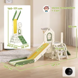 Tobogan pentru Copii 1-3 Ani cu Platforma de Catarare, Cos de Baschet, Spatiu de Depozitare, Trepte Antiderapante, Crem