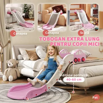 Tobogan pentru Copii din HDPE cu Zona de Amortizare Integrata, pentru Canapele, Paturi, 18-48 luni, Roz