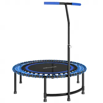 Trambulina Fitness ?145 cm cu Ghidon Reglabil pe 5 Pozitii, 36 Arcuri Bungee si Capacitate 200 kg, Albastru