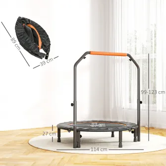 Trambulina Fitness Mini Pliabila 45'', cu Maner Reglabil din Spuma, Portocaliu