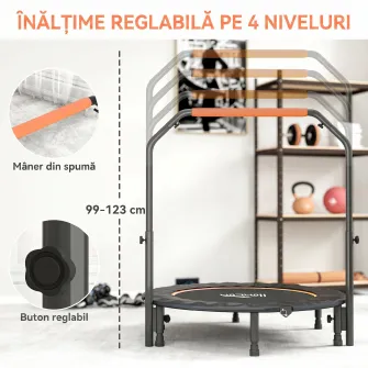 Trambulina Fitness Mini Pliabila 45'', cu Maner Reglabil din Spuma, Portocaliu