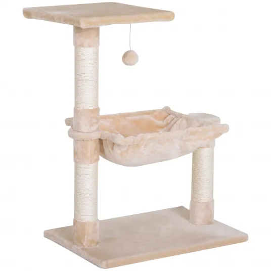 Turn pentru Pisici max. 3,6 kg cu Hamac si Minge Suspendata, din Lemn si Plus, 50x36x70 cm, Bej