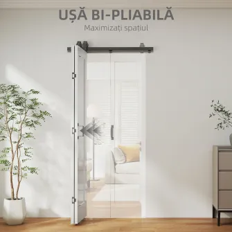 Usa Glisanta Pliabila Tip Carte cu Suprafata Vopsibila, 90x210 cm, Alba