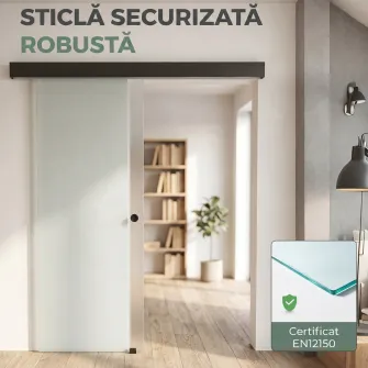 Usa Glisanta de Interior din Sticla Temperata Sablata cu sina Silentioasa, Ghidaj, Kit Feronerie, Transparenta