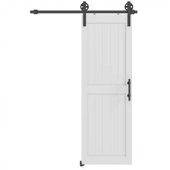 Usa Glisanta in Stil Country cu sina si Maner din Lemn si Otel, 71,5x213,4 cm, Alb si Negru